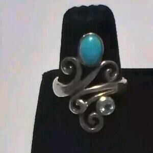 NK Ring Turquoise Sterling Silver 925 Clear Stone Vintage Southwestern Thailand